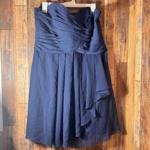 David's Bridal Strapless‎ Bridesmaid Dress Party Cocktail Navy Blue Size 14